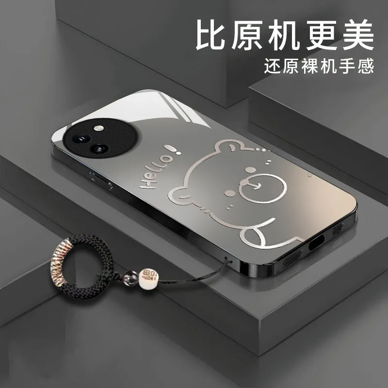 渐变水豚适用vivoY200i手机壳新款V2354A防摔镜头全包男女挂绳液态玻璃保护套高级感时尚硬外壳网红小众情侣