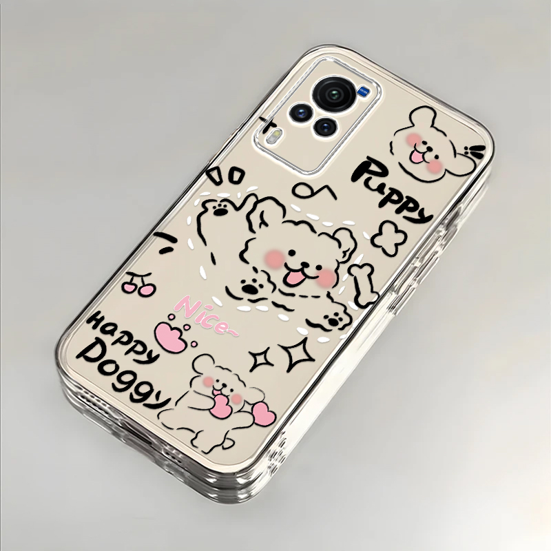 奔跑小狗适用vivoX60曲屏版手机壳新款V2059A防摔镜头全包男女挂绳创意透明保护套高级感时尚潮外壳个性情侣