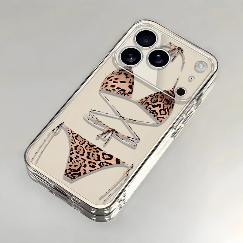豹纹比基尼适用苹果17promax手机壳iPhone16/15pro新款14女13全包防摔12pro软壳11透明xr高级感ip6s/7/8plus