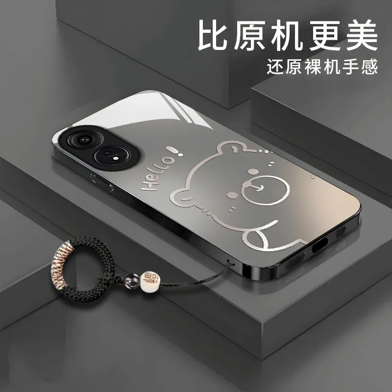 渐变水豚适用OPPOA1活力版手机壳新款PHJ110防摔镜头全包男女挂绳液态玻璃硬壳保护套高级感时尚个性小众情侣