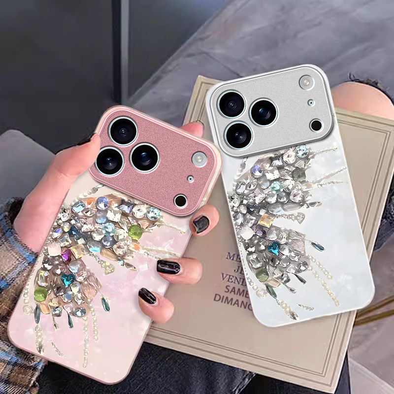宝石蝴蝶适用苹果17promax手机壳iPhone16/15pro新款14女13mini全包xsmax防摔xr12pro硬壳11玻璃ip6s/7/8plus