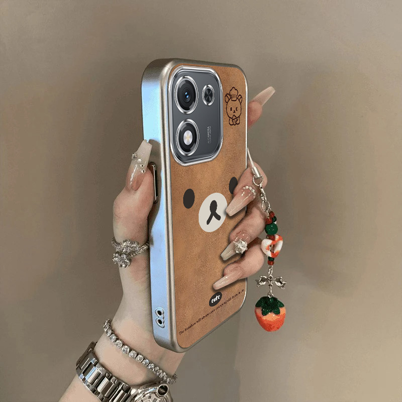 可爱棕熊适用荣耀X70i手机壳新款ABR-AN00防摔镜头全包男女带挂绳电镀外壳创意保护套高级感时尚个性小众情侣