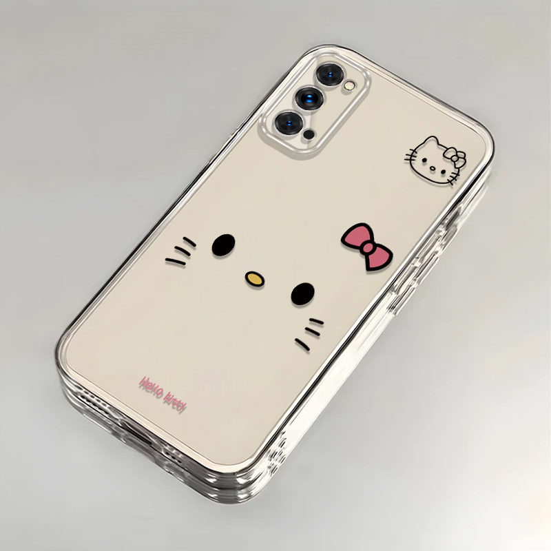 可爱kt猫适用OPPOReno4手机壳新款PDPM00防摔镜头全包男女带挂绳创意透明软壳保护套高级感时尚个性小众情侣