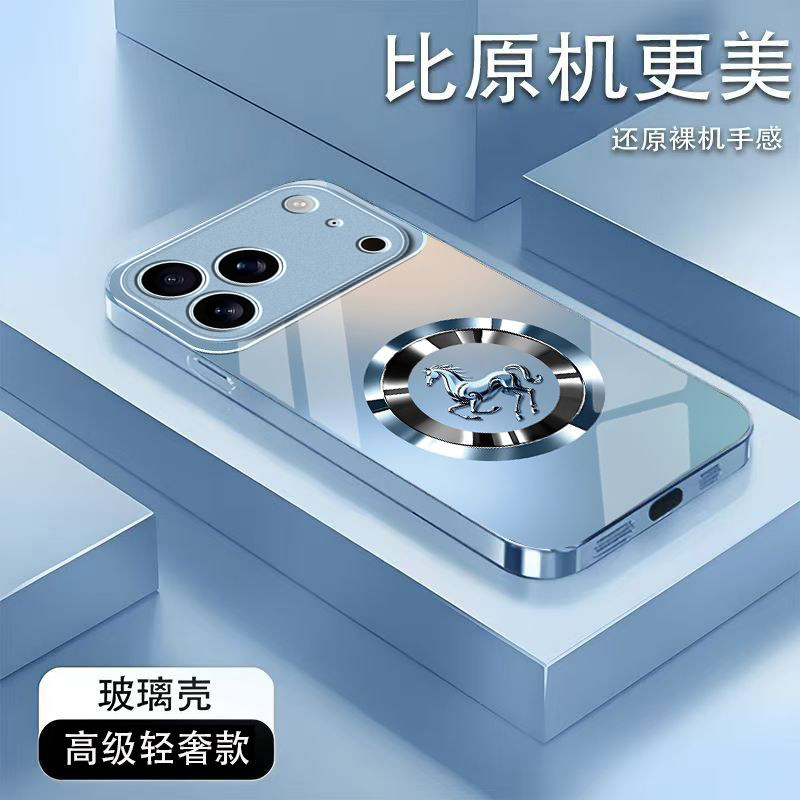 金属骏马适用苹果17promax手机壳iPhone16/15pro新款14女13mini全包xsmax防摔xr12pro硬壳11玻璃ip6s/7/8plus
