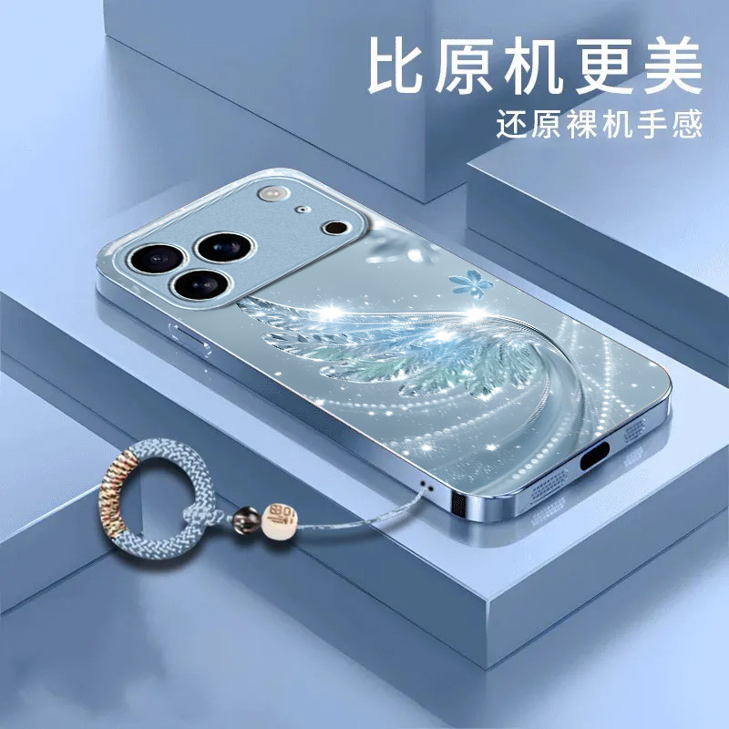 水晶翅膀适用苹果17promax手机壳iPhone16/15pro新款14女13mini全包xsmax防摔xr12pro硬壳11玻璃ip6s/7/8plus