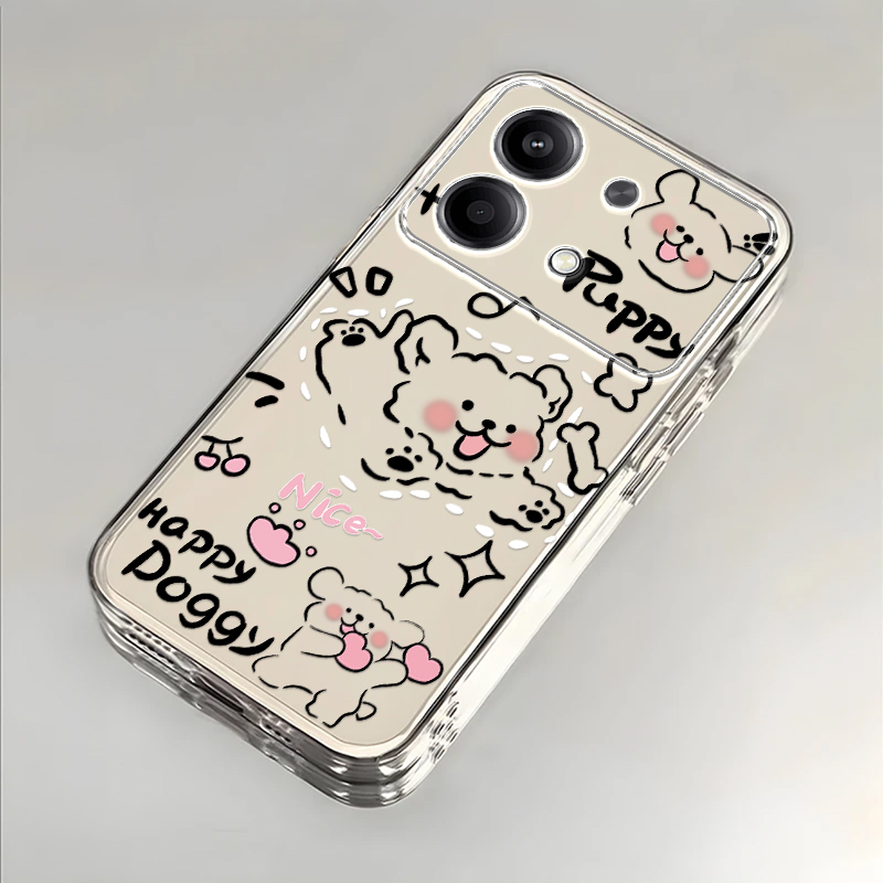 奔跑小狗适用红米Note13RPro手机壳新款2311FRAFDC防摔镜头全包男女挂绳透明保护套高级时尚软壳个性小众情侣