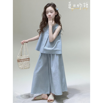 女童棉麻套装洋气炸街超火夏装