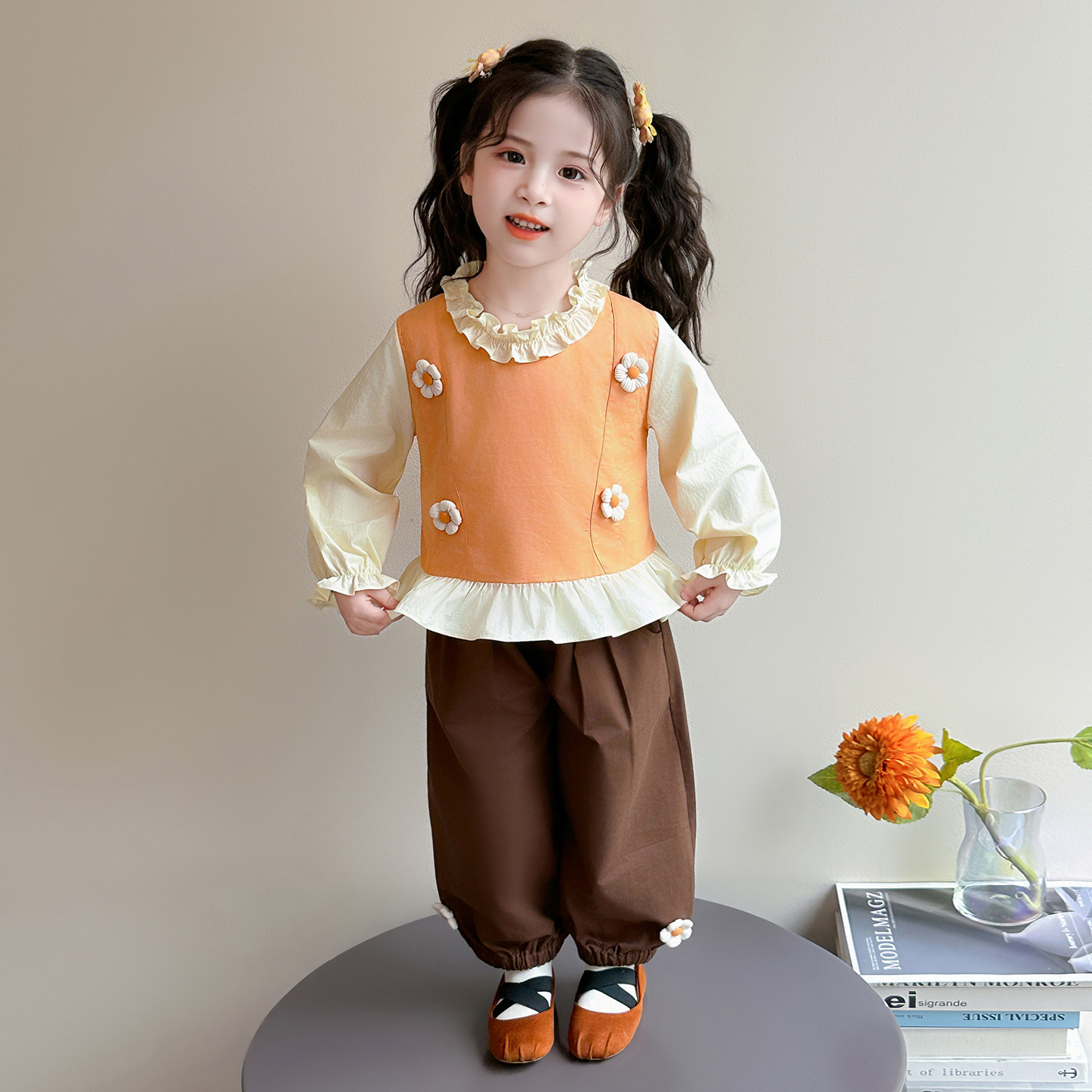 巴拉妮琪2026女童卡通套装秋季新款儿童洋气背心半身裙三件套宝宝