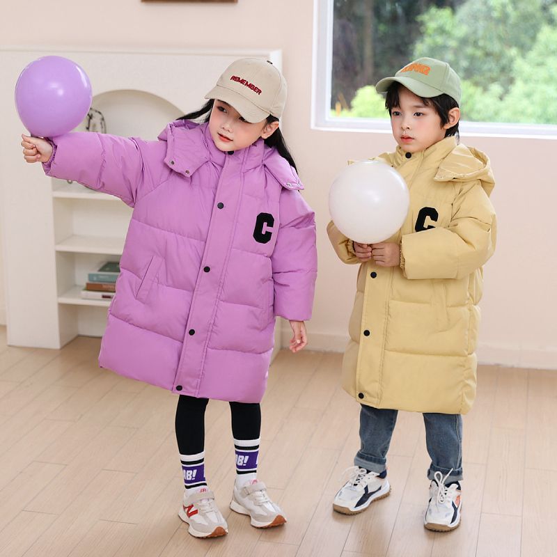 儿童秋冬中长款过膝加厚羽绒棉服