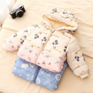 儿童羽绒棉服外套加绒加厚连帽棉袄男女宝宝婴幼儿中小童卡通可爱