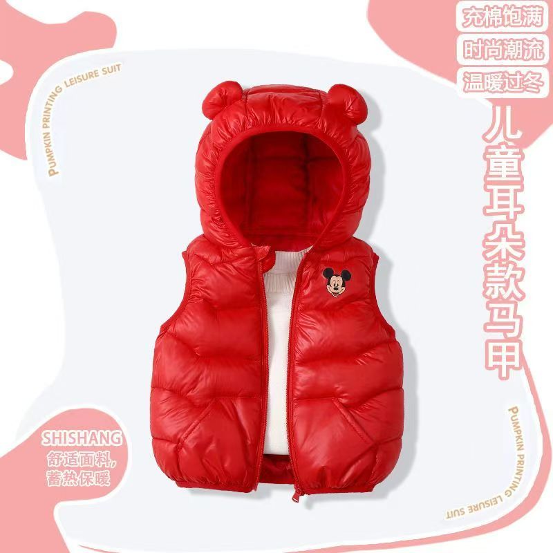 儿童马甲外套羽绒棉连帽2025秋冬款男女童亮面轻薄中小童宝宝坎肩