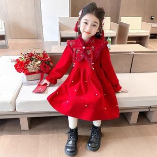 儿童冬季新款中式2025女童喜庆新年超萌高级拜年服宝宝冬装裙子潮