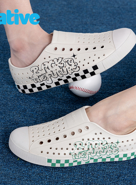 native回到未来复古风亲子洞洞鞋儿童男女童凉鞋情侣一脚蹬沙滩鞋