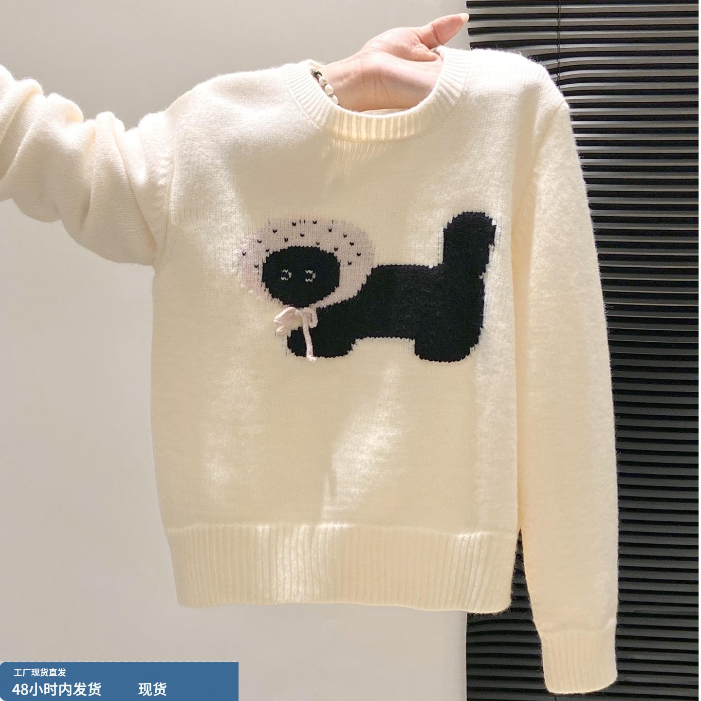 自留款推荐~韩系卡通刺绣圆领针织衫女冬季新款温柔减龄软糯毛衣
