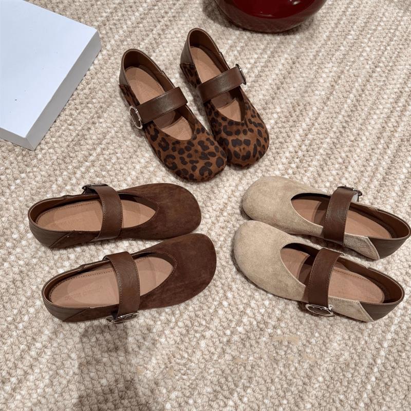 超软羊皮法式玛丽珍女鞋2025秋季新款覆古平底两穿一字带浅口单鞋
