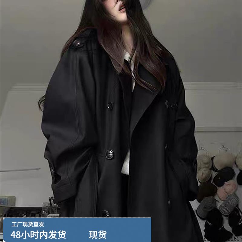 黑色风衣外套女2025新款春秋高级感赫本风小个子韩系休闲长款大衣