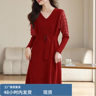 喜婆婆婚宴装安可拉红色连衣裙春装女款2025年新款中长款芼衣裙子