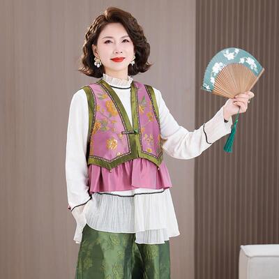 中年马甲通勤风提花马夹2026春夏新款国风新中式女装