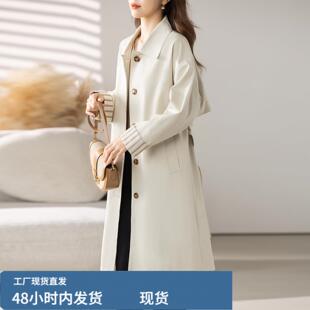 春秋中长版风衣外套女2025新款简约学生韩版宽松纯色ins百搭外套