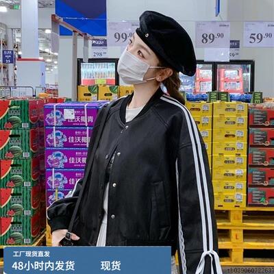 黑色蕾丝拼接皮衣外套女秋季2025新款今年流行爆款棒球服夹克上衣