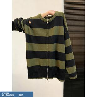 黑绿撞色镂空毛衣外套2025秋冬新款设计感加厚保暖针织开衫上衣女