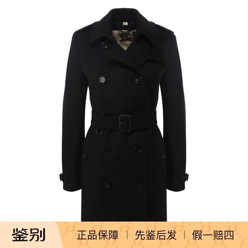 BURBERRY博柏利【全新】LONDON黑色羊毛羊绒腰带中长款风衣 6码