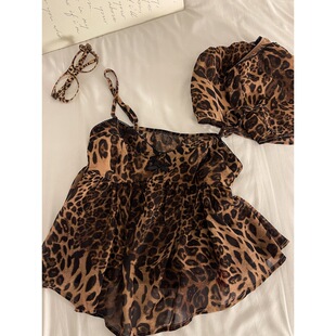 性感纯欲风吊带豹纹睡衣女春季2026新款可外穿舒适短裤家居服套装
