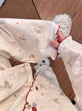 可爱卡通印花长袖长裤睡衣女2026春季新款大码宽松开衫家居服套装