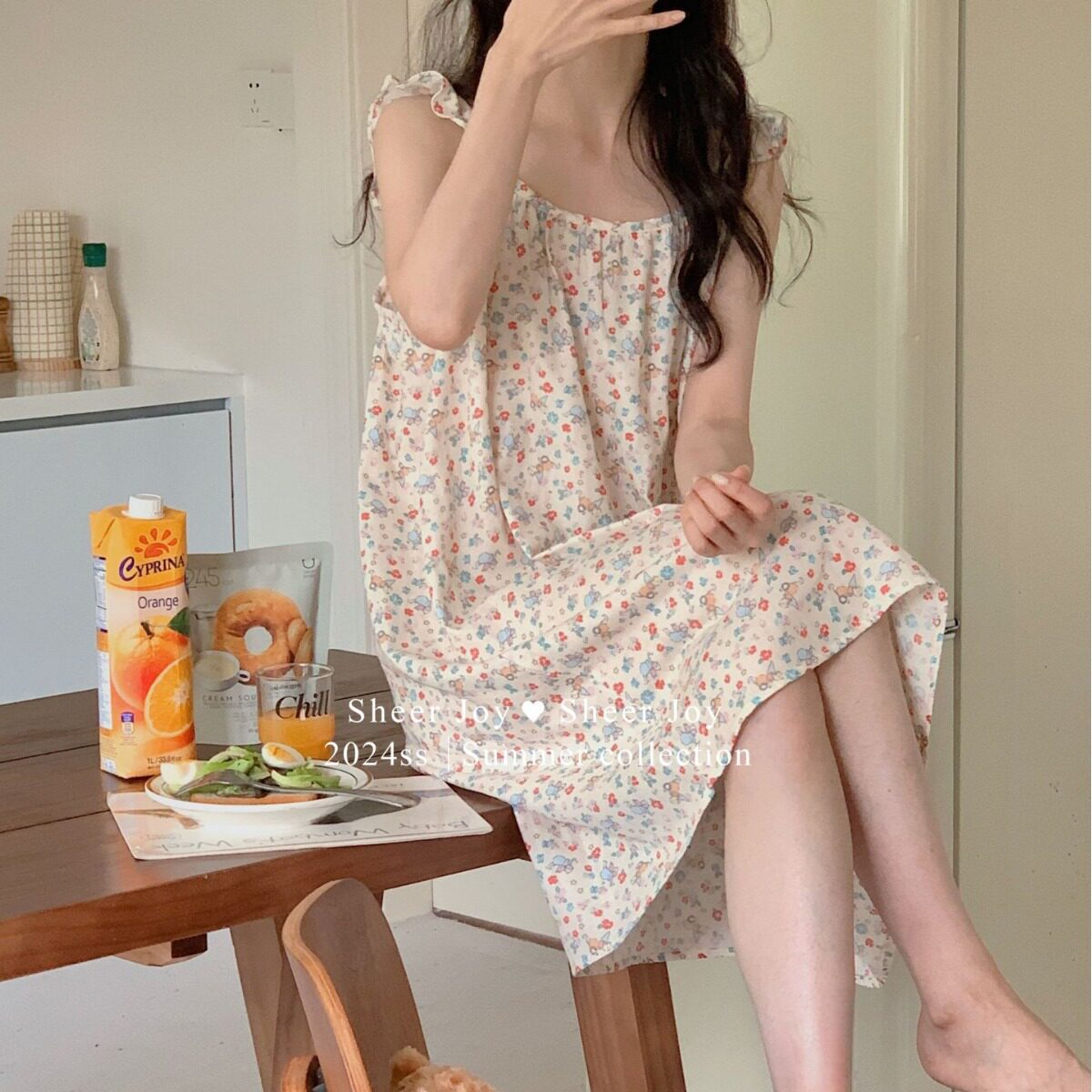 夏季韩系小清新棉质双层纱布飞飞袖女吊带舒适睡裙如梦睡衣家居服