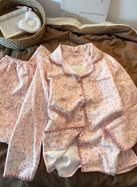 甜美粉色磨毛碎花长袖睡衣女春秋款2026新款长裤居家服套装