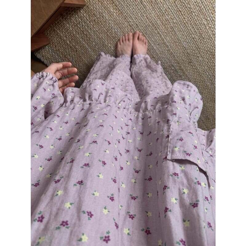 温柔森系风香芋紫小碎花睡衣女春季新款亲肤长袖家居服套装可外穿