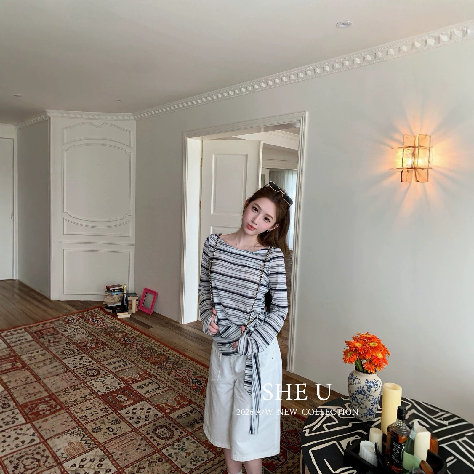 SHE U 韩系OL通勤风白色牛仔裤女2026秋季新款高智五分短裤