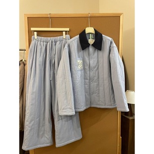 新款 大码 2025冬季 女款 休闲慵懒风保暖家居服 宅家翻领夹棉睡衣套装