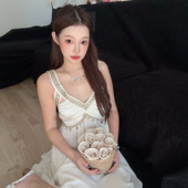 度假风冰丝睡裙重工中长款 新款 25夏季 吊带裙家居服女 流丹浮翠