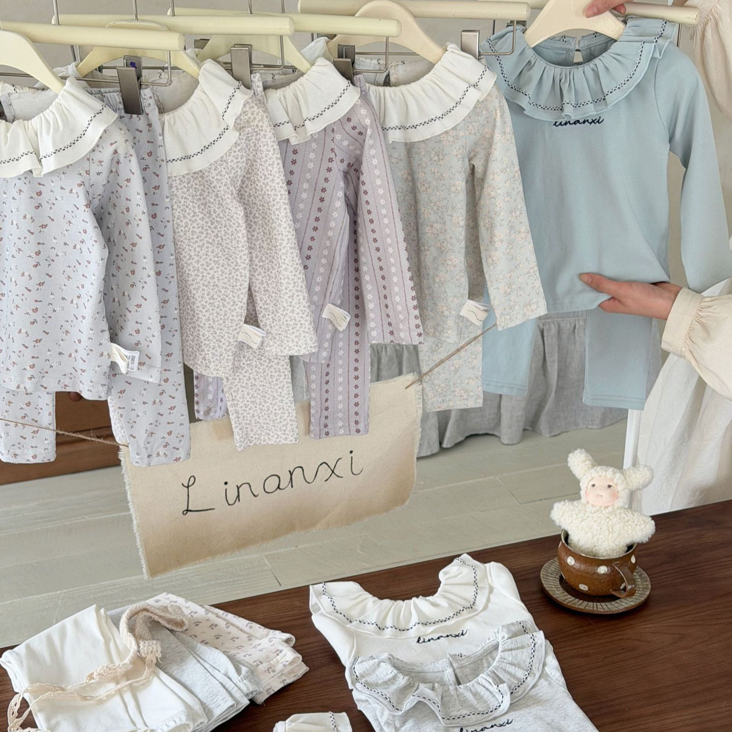 里南希 儿童睡衣a类秋韩系女童荷叶边碎花家居服套装宝宝甜美秋衣