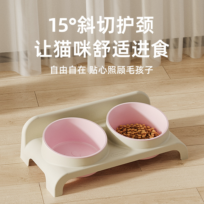 猫碗猫食盆猫咪饭碗双碗斜角