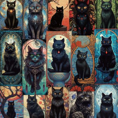 60张黑色猫咪黑暗系列涂鸦贴纸