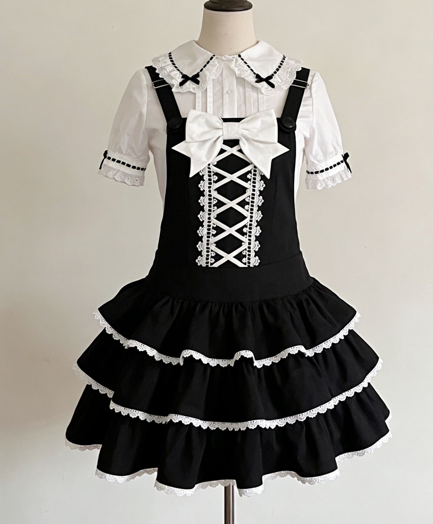 Lolita衬衫短袖内搭可爱娃娃领jsk日系百搭蝴蝶结泡泡袖内搭上衣图片