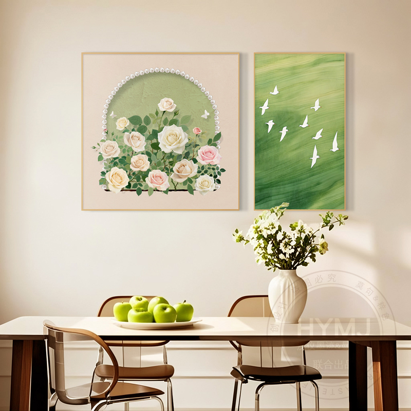 2025新款轻奢高级感餐厅装饰画现代简约客厅挂画沙发背景墙画两联