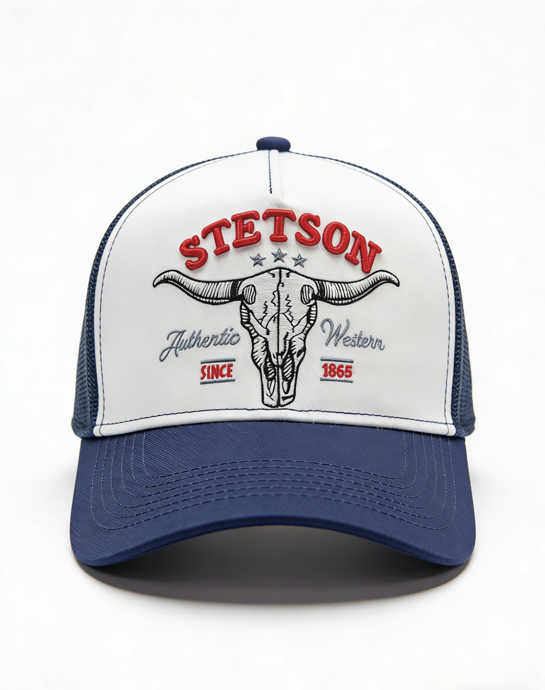 斯坦森蓝白牛角stetson新款卡车司机帽子刺绣拼色男女同款复古帽