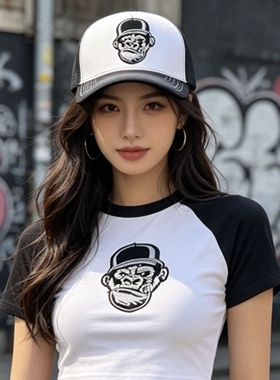 黑猩猩刺绣美式风格复古卡车司机帽流行帽子时尚棒球帽网帽夏季帽
