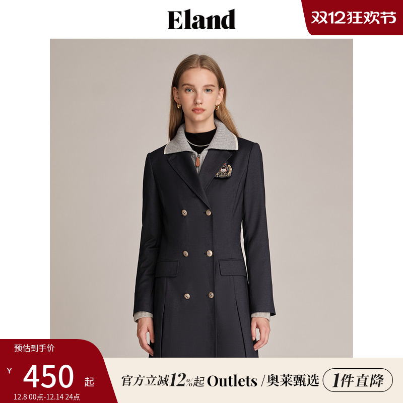 【Eland奥莱】衣恋连衣裙女中长款学院风减龄刺绣徽章裙子秋冬