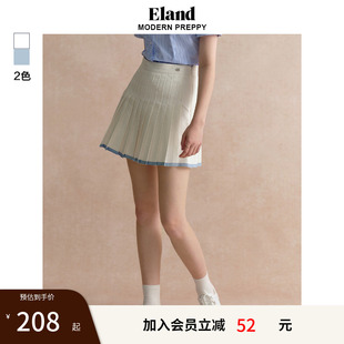 Eland奥莱 衣恋半身裙女高腰百褶牛仔裙甜美风A字短裙夏季