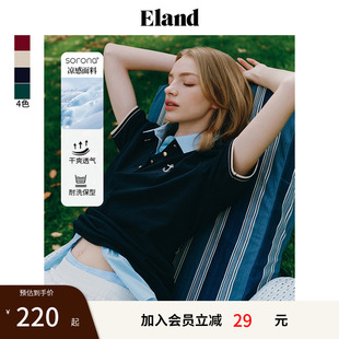 上衣夏 Eland奥莱 衣恋短袖 T恤女海军风polo衫