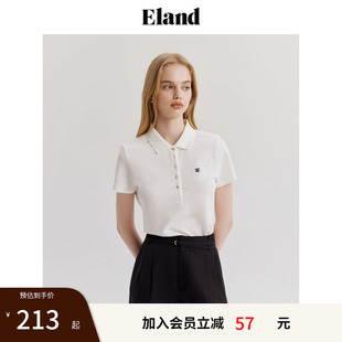 Eland奥莱 T恤女凉感经典 衣恋短袖 通勤上衣夏 POLO衫 棉感修身
