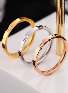 简约韩版钛钢一钻防褪色镶钻情侣戒指对戒细气质网红潮流饰品
