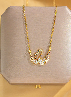 欧美简约时尚双天鹅项链女小众轻奢设计感网红锁骨链气质百搭饰品