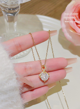 学生甜美小熊项链女生高级感超闪吊坠轻奢小众颈链时尚百搭锁骨链