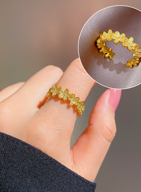 【真金】情侣戒指女ins潮时尚素圈可调节开口戒个性冷淡风食指戒