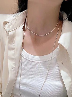 欧美跨境热销超长素蛇骨链极简时尚长项链轻奢小众毛衣链女高级感